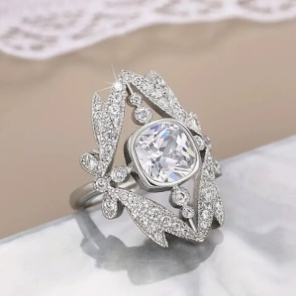 Silver plated cocktail ring - Vintage Victorian style - Size 8 - Picture 2 of 3